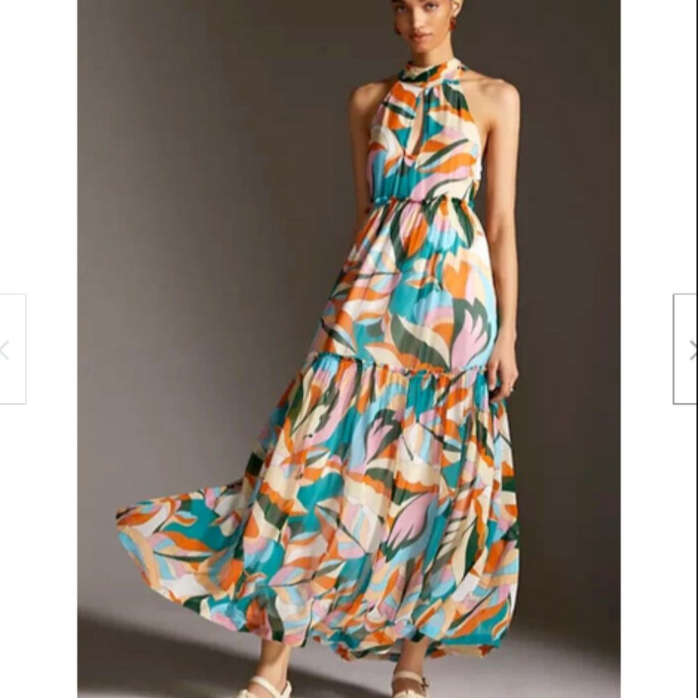 Anthropologie Maeve 2X NWT Keyhole Halter Maxi Dress Tiered Bohemian New - Picture 8 of 8